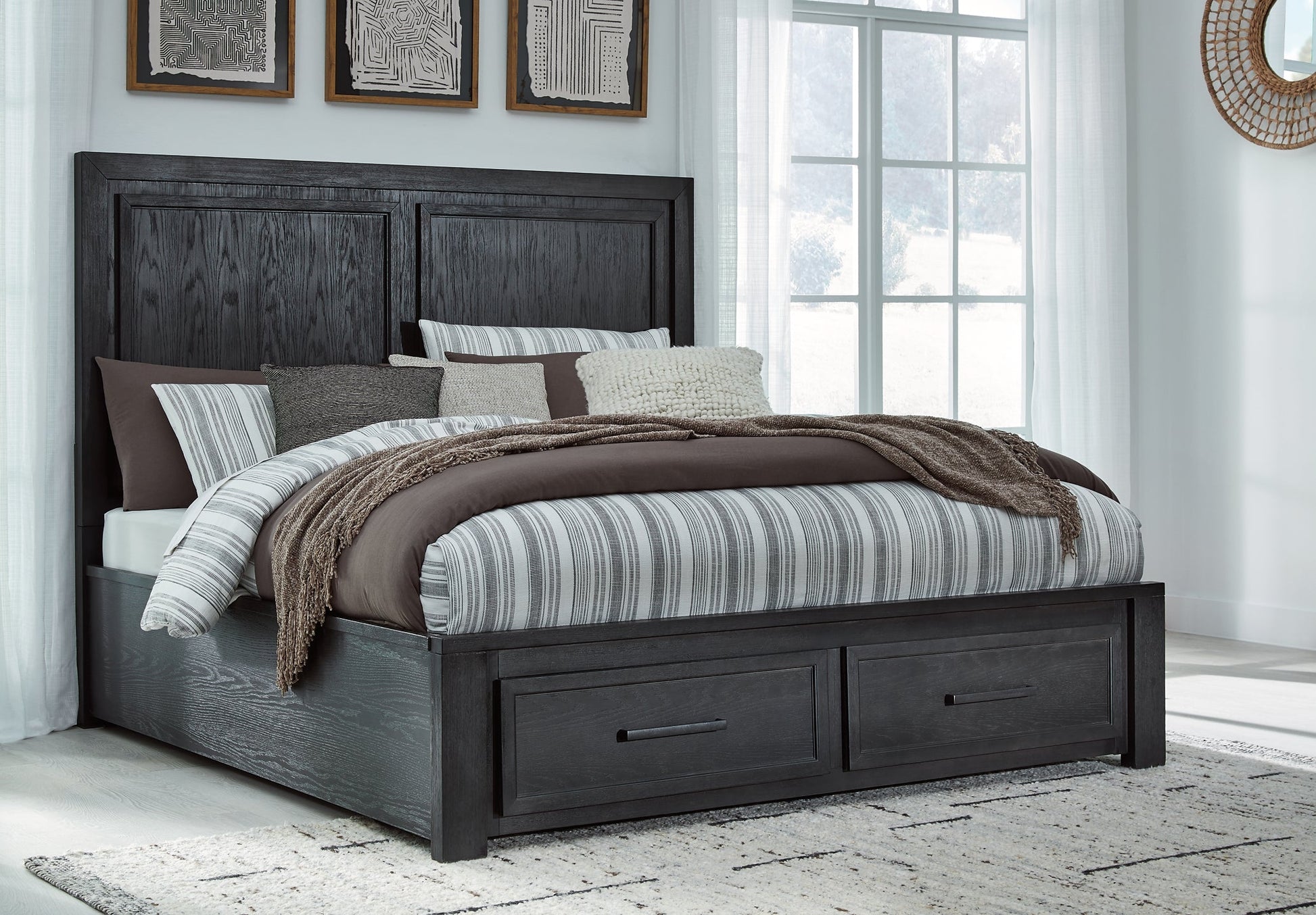 Foyland California King Panel Storage Bed with Mirrored Dresser and Chest at Towne & Country Furniture (AL) furniture, home furniture, home decor, sofa, bedding