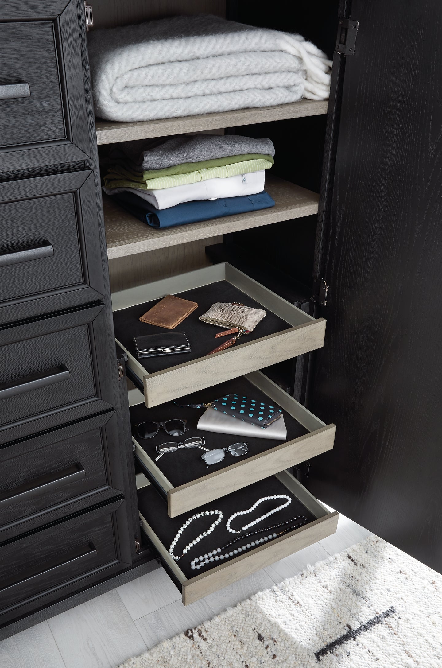 Foyland California King Panel Storage Bed with Mirrored Dresser and Chest at Towne & Country Furniture (AL) furniture, home furniture, home decor, sofa, bedding