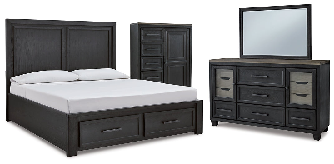 Foyland California King Panel Storage Bed with Mirrored Dresser and Chest at Towne & Country Furniture (AL) furniture, home furniture, home decor, sofa, bedding