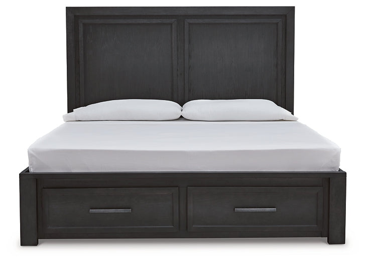 Foyland California King Panel Storage Bed with Mirrored Dresser and Chest at Towne & Country Furniture (AL) furniture, home furniture, home decor, sofa, bedding
