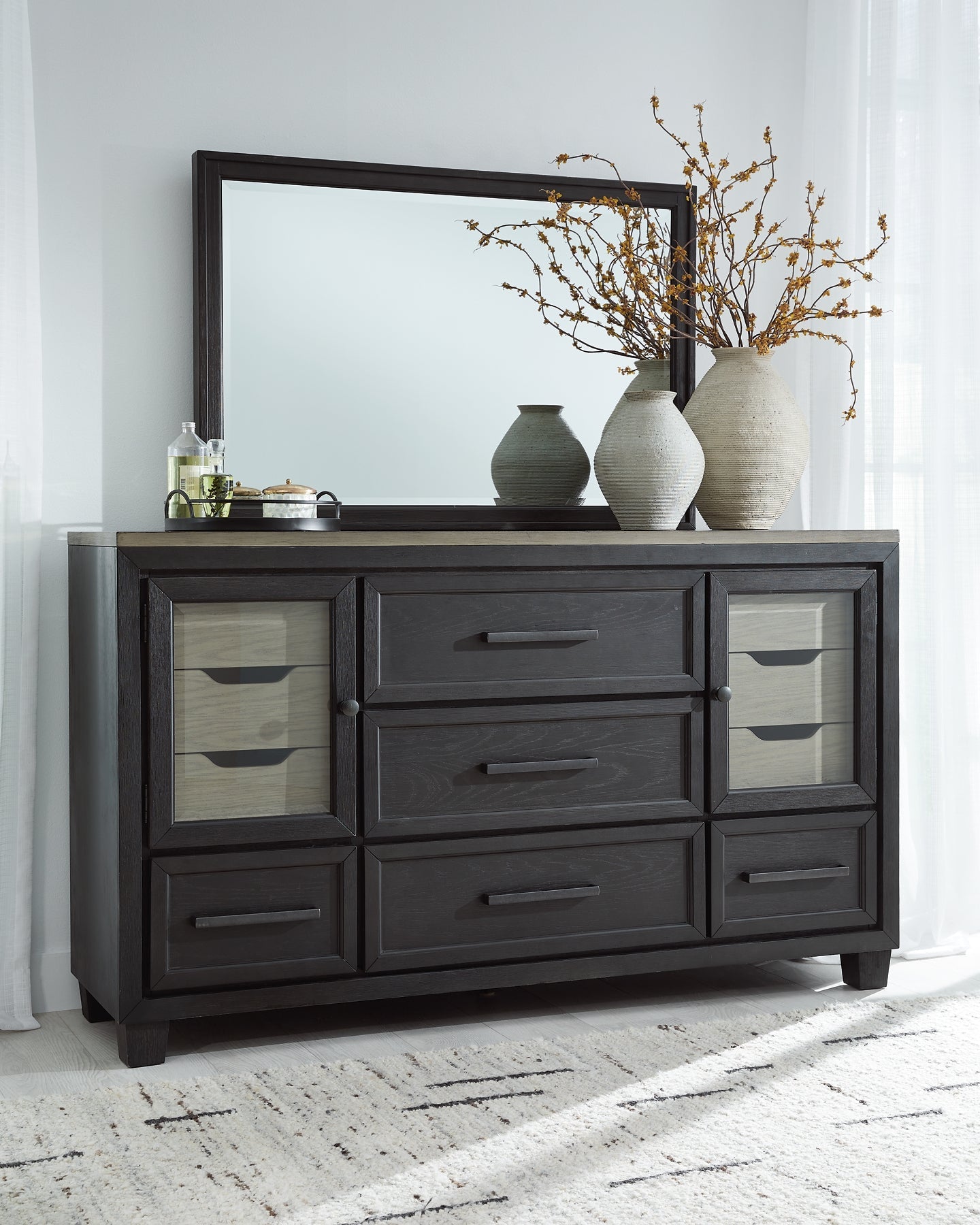 Foyland California King Panel Storage Bed with Mirrored Dresser and Chest at Towne & Country Furniture (AL) furniture, home furniture, home decor, sofa, bedding