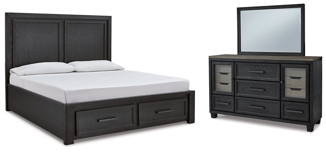 Foyland California King Panel Storage Bed with Mirrored Dresser at Towne & Country Furniture (AL) furniture, home furniture, home decor, sofa, bedding