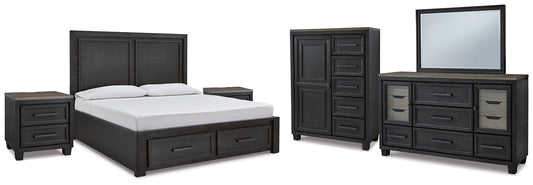 Foyland King Panel Storage Bed with Mirrored Dresser, Chest and 2 Nightstands at Towne & Country Furniture (AL) furniture, home furniture, home decor, sofa, bedding