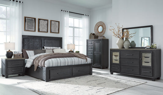 Foyland King Panel Storage Bed with Mirrored Dresser, Chest and 2 Nightstands at Towne & Country Furniture (AL) furniture, home furniture, home decor, sofa, bedding