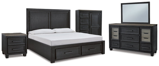 Foyland King Panel Storage Bed with Mirrored Dresser, Chest and Nightstand at Towne & Country Furniture (AL) furniture, home furniture, home decor, sofa, bedding