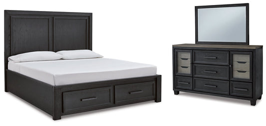 Foyland King Panel Storage Bed with Mirrored Dresser at Towne & Country Furniture (AL) furniture, home furniture, home decor, sofa, bedding