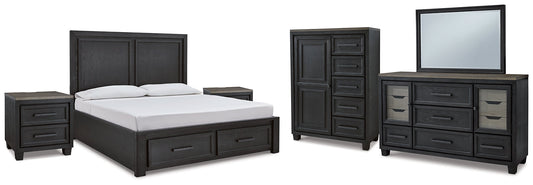 Foyland Queen Panel Storage Bed with Mirrored Dresser, Chest and 2 Nightstands at Towne & Country Furniture (AL) furniture, home furniture, home decor, sofa, bedding