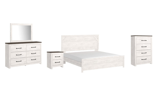 Gerridan King Panel Bed with Mirrored Dresser, Chest and Nightstand at Towne & Country Furniture (AL) furniture, home furniture, home decor, sofa, bedding