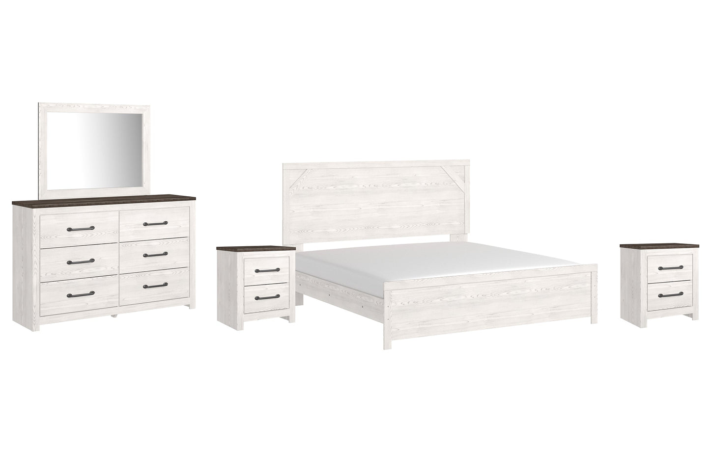 Gerridan King Panel Bed with Mirrored Dresser and 2 Nightstands at Towne & Country Furniture (AL) furniture, home furniture, home decor, sofa, bedding