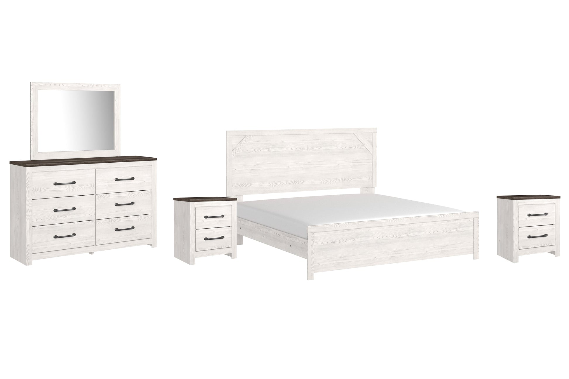 Gerridan King Panel Bed with Mirrored Dresser and 2 Nightstands at Towne & Country Furniture (AL) furniture, home furniture, home decor, sofa, bedding