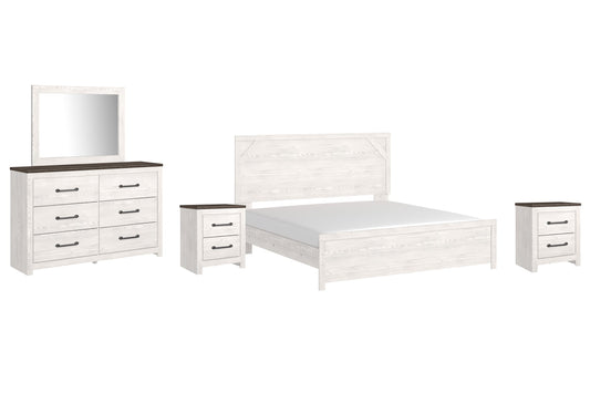 Gerridan King Panel Bed with Mirrored Dresser and 2 Nightstands at Towne & Country Furniture (AL) furniture, home furniture, home decor, sofa, bedding