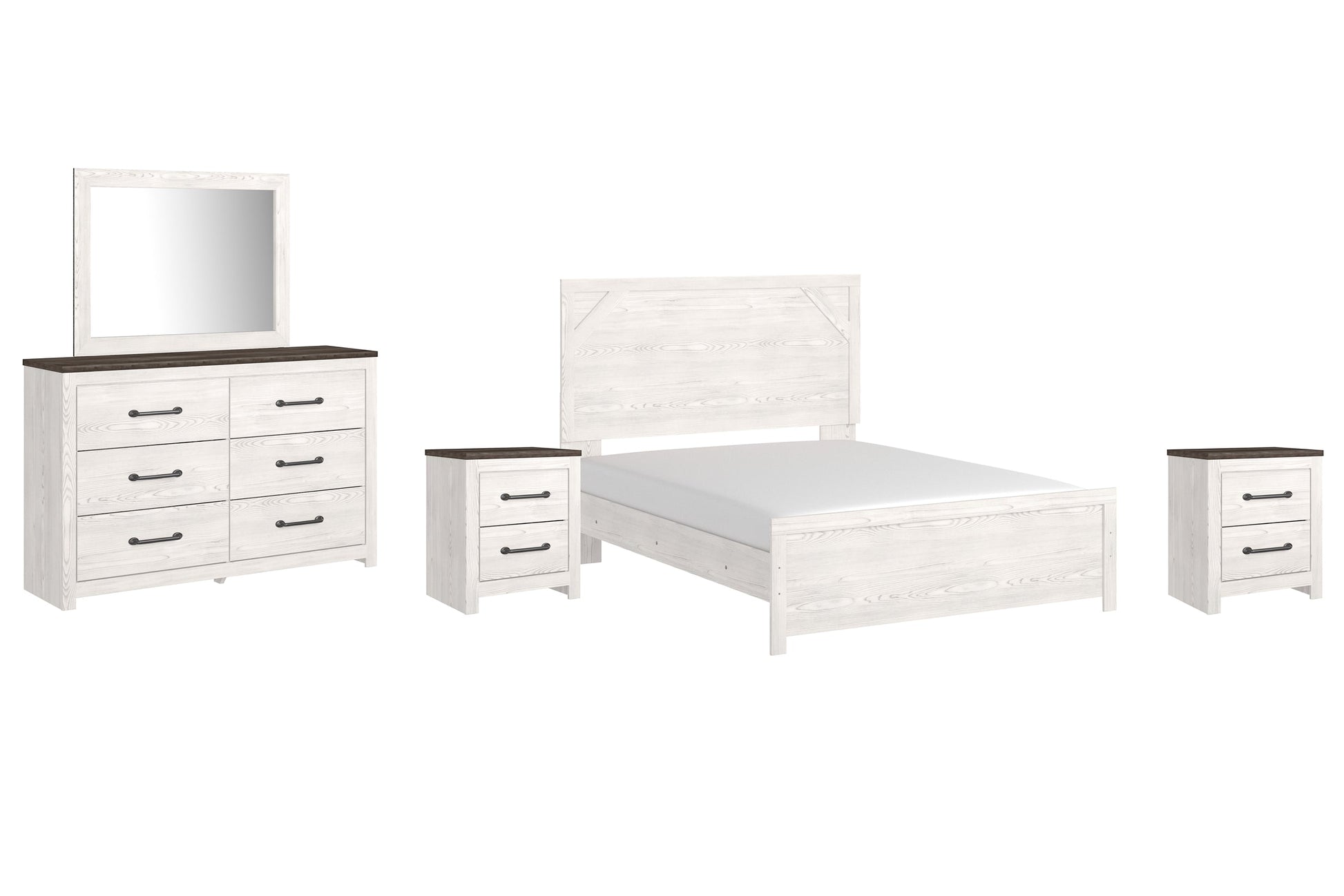 Gerridan Queen Panel Bed with Mirrored Dresser and 2 Nightstands at Towne & Country Furniture (AL) furniture, home furniture, home decor, sofa, bedding