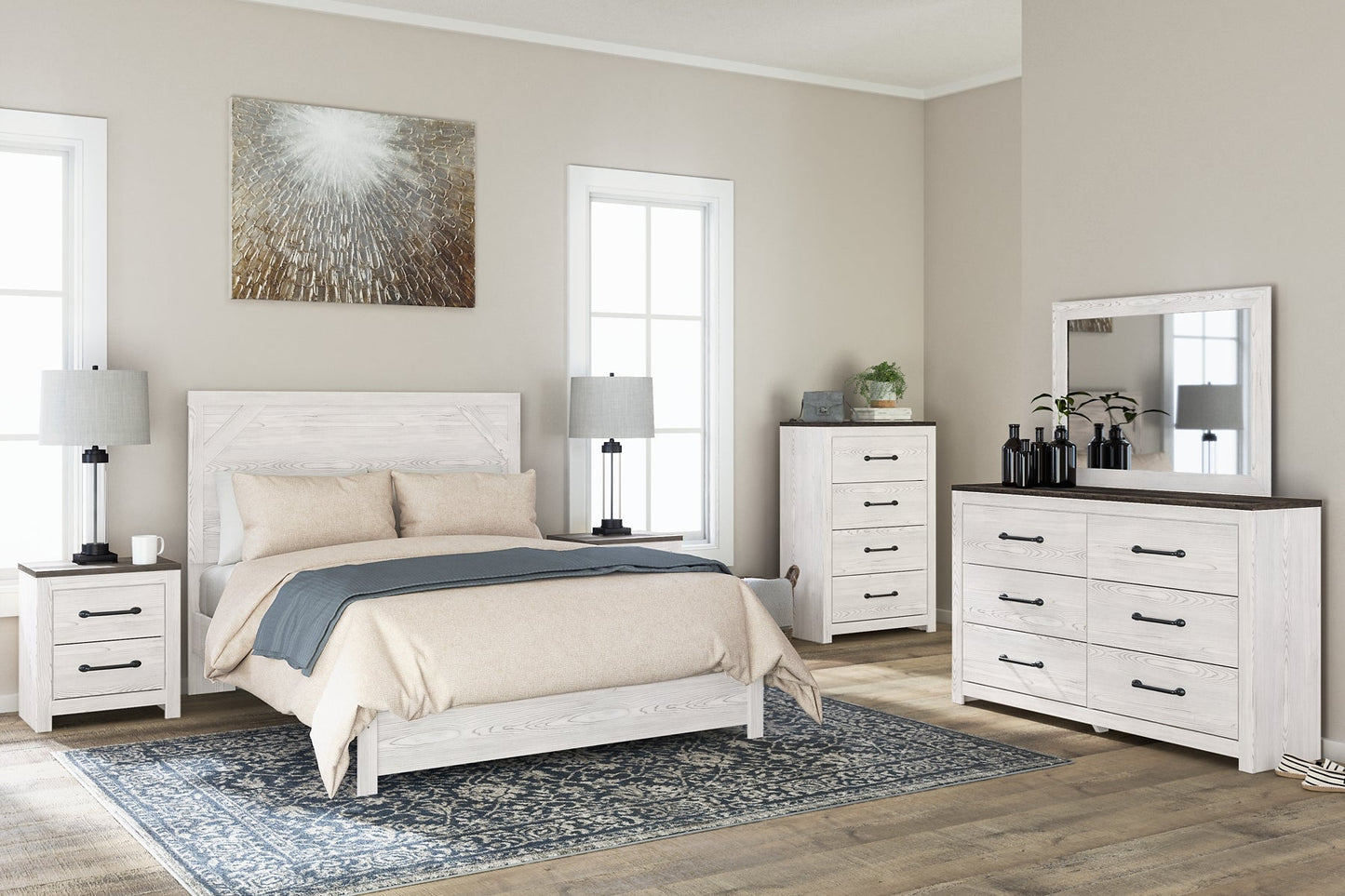 Gerridan Queen Panel Bed with Mirrored Dresser and Chest at Towne & Country Furniture (AL) furniture, home furniture, home decor, sofa, bedding