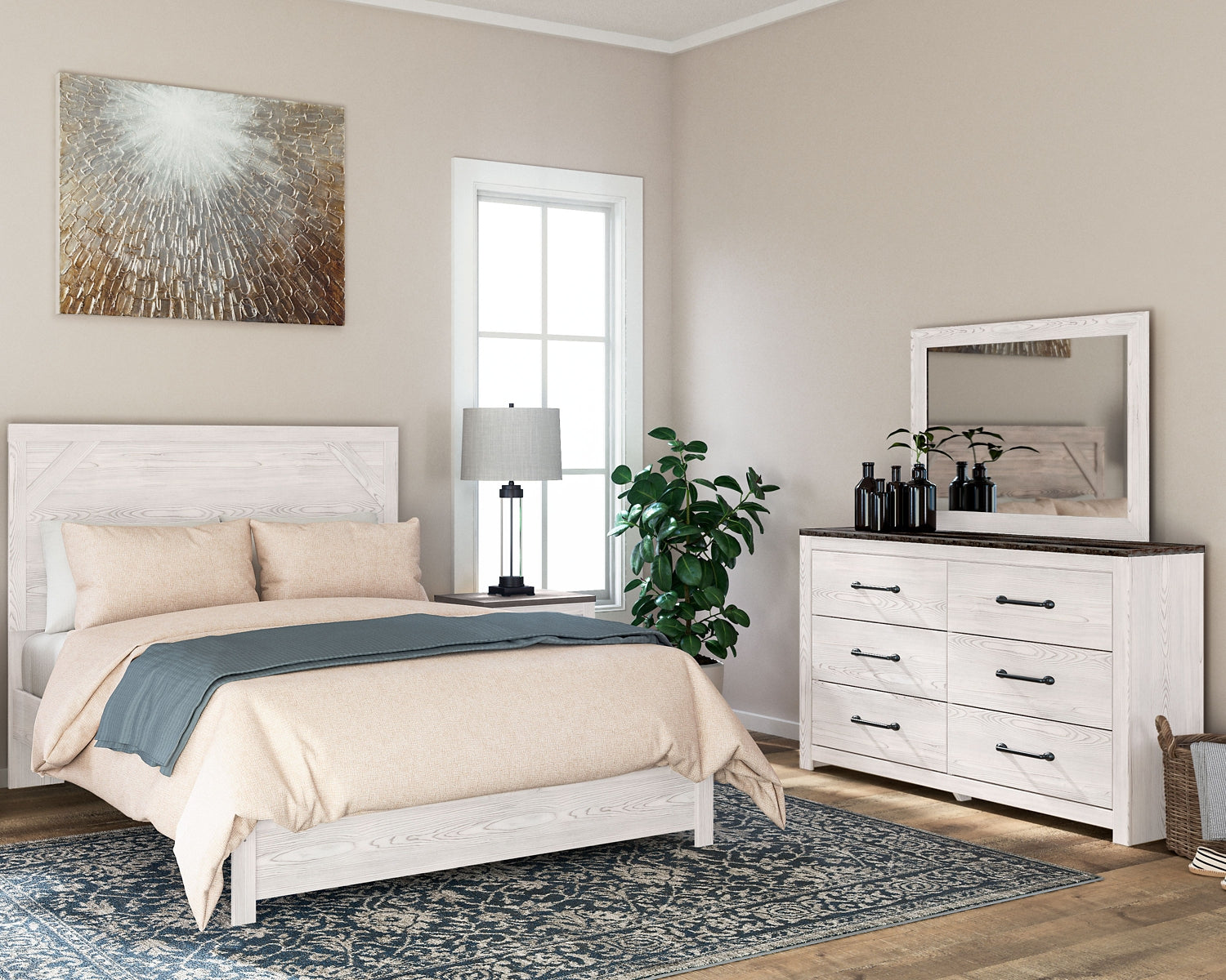 Gerridan Queen Panel Bed with Mirrored Dresser and Nightstand at Towne & Country Furniture (AL) furniture, home furniture, home decor, sofa, bedding