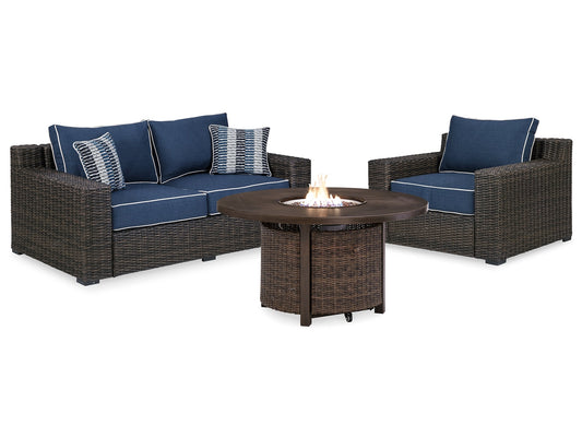 Grasson Lane Outdoor Loveseat and 2 Lounge Chairs with Fire Pit Table at Towne & Country Furniture (AL) furniture, home furniture, home decor, sofa, bedding