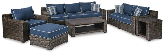 Grasson Lane Outdoor Sofa, Loveseat, Lounge Chair and Ottoman with Coffee Table and End Table at Towne & Country Furniture (AL) furniture, home furniture, home decor, sofa, bedding