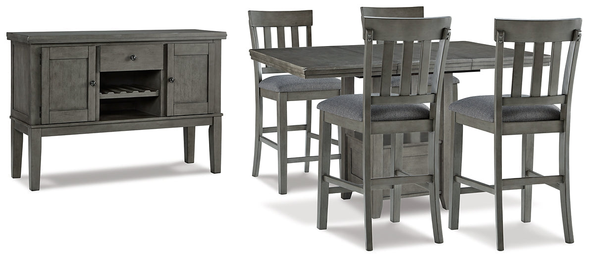 Hallanden Counter Height Dining Table and 4 Barstools with Storage at Towne & Country Furniture (AL) furniture, home furniture, home decor, sofa, bedding