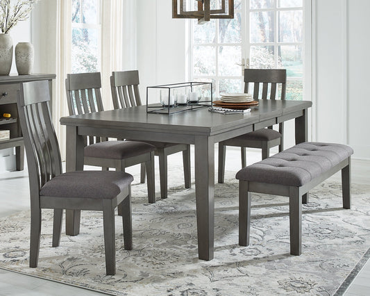 Hallanden Dining Table and 4 Chairs and Bench at Towne & Country Furniture (AL) furniture, home furniture, home decor, sofa, bedding