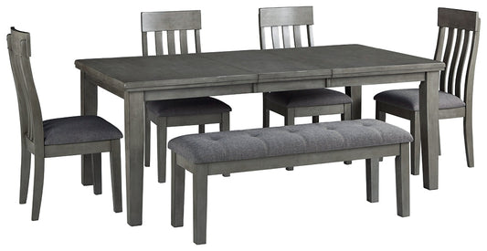Hallanden Dining Table and 4 Chairs and Bench at Towne & Country Furniture (AL) furniture, home furniture, home decor, sofa, bedding