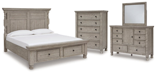 Harrastone Queen Panel Bed with Mirrored Dresser and Chest at Towne & Country Furniture (AL) furniture, home furniture, home decor, sofa, bedding