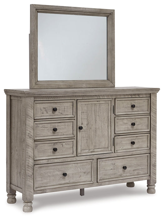 Harrastone Queen Panel Bed with Mirrored Dresser at Towne & Country Furniture (AL) furniture, home furniture, home decor, sofa, bedding