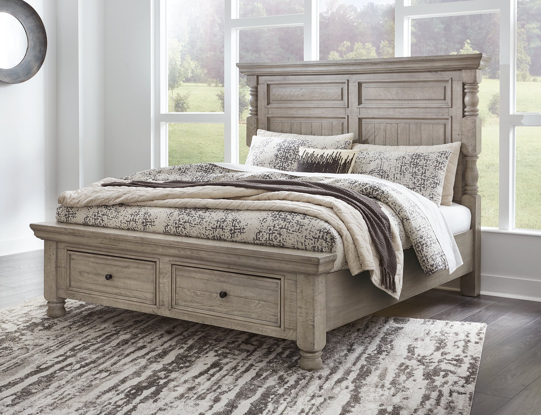 Harrastone Queen Panel Bed with Mirrored Dresser at Towne & Country Furniture (AL) furniture, home furniture, home decor, sofa, bedding