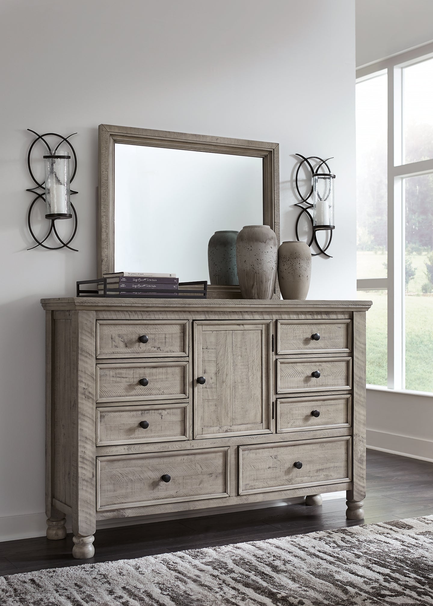 Harrastone Queen Panel Bed with Mirrored Dresser at Towne & Country Furniture (AL) furniture, home furniture, home decor, sofa, bedding
