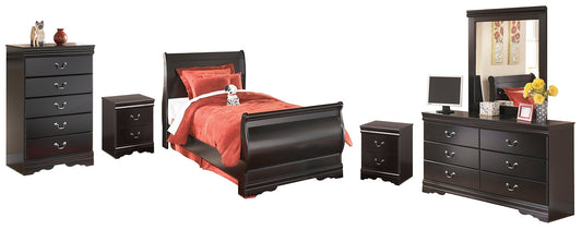 Huey Vineyard Full Sleigh Bed with Mirrored Dresser, Chest and 2 Nightstands at Towne & Country Furniture (AL) furniture, home furniture, home decor, sofa, bedding