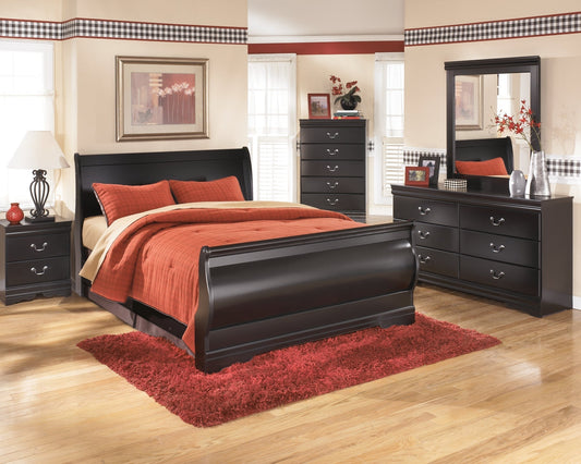 Huey Vineyard Queen Sleigh Bed with Mirrored Dresser, Chest and Nightstand at Towne & Country Furniture (AL) furniture, home furniture, home decor, sofa, bedding