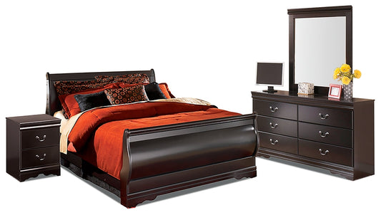Huey Vineyard Queen Sleigh Bed with Mirrored Dresser and Nightstand at Towne & Country Furniture (AL) furniture, home furniture, home decor, sofa, bedding