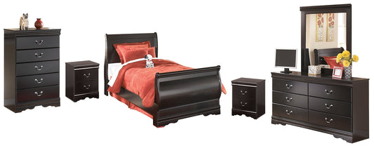 Huey Vineyard Twin Sleigh Bed with Mirrored Dresser, Chest and 2 Nightstands at Towne & Country Furniture (AL) furniture, home furniture, home decor, sofa, bedding