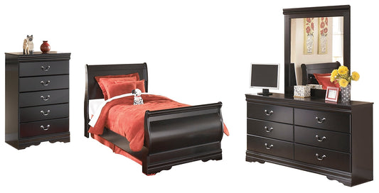 Huey Vineyard Twin Sleigh Bed with Mirrored Dresser and Chest at Towne & Country Furniture (AL) furniture, home furniture, home decor, sofa, bedding