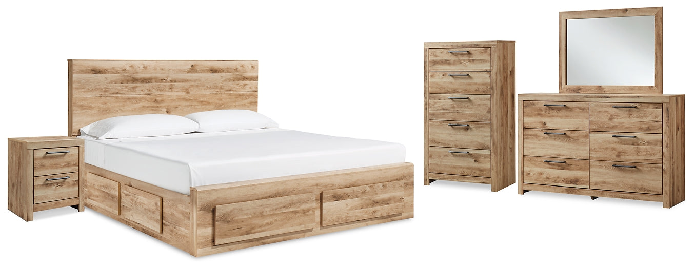 Hyanna King Panel Storage Bed with Mirrored Dresser, Chest and Nightstand at Towne & Country Furniture (AL) furniture, home furniture, home decor, sofa, bedding