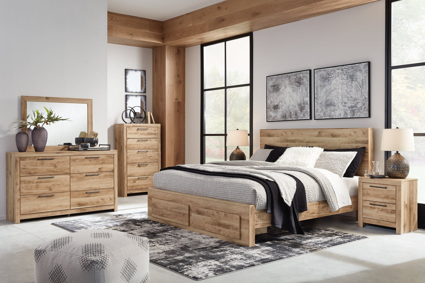 Hyanna Queen Panel Storage Bed with Mirrored Dresser, Chest and 2 Nightstands at Towne & Country Furniture (AL) furniture, home furniture, home decor, sofa, bedding