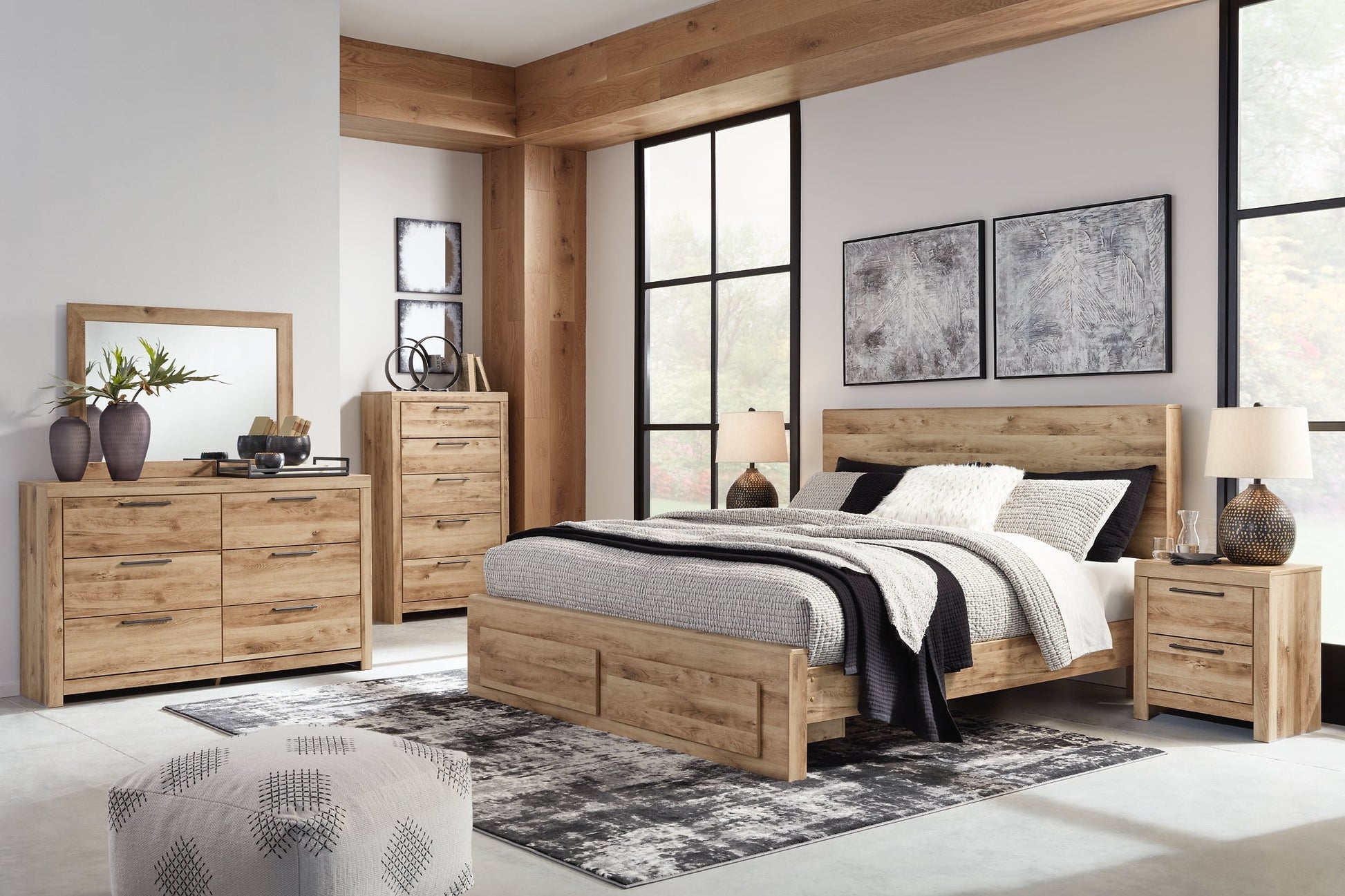 Hyanna Queen Panel Storage Bed with Mirrored Dresser, Chest and 2 Nightstands at Towne & Country Furniture (AL) furniture, home furniture, home decor, sofa, bedding