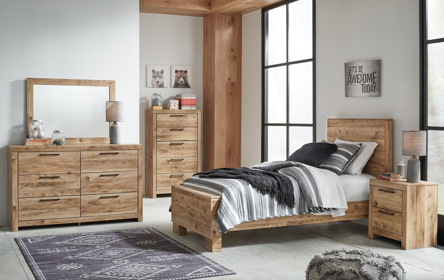 Hyanna Twin Panel Bed with Mirrored Dresser and 2 Nightstands at Towne & Country Furniture (AL) furniture, home furniture, home decor, sofa, bedding
