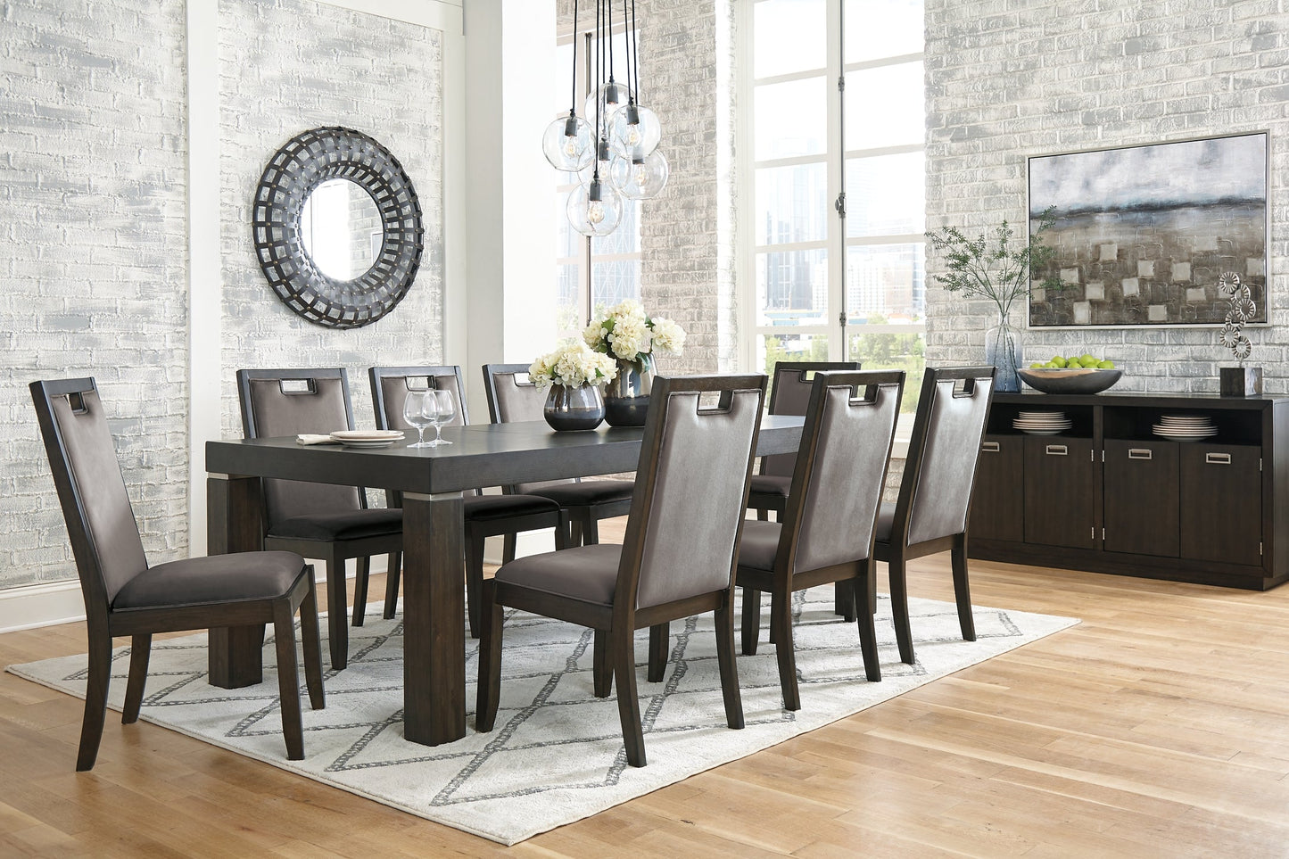 Hyndell Dining Table and 8 Chairs with Storage at Towne & Country Furniture (AL) furniture, home furniture, home decor, sofa, bedding