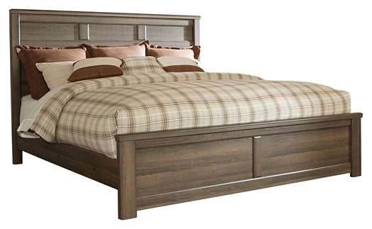 Juararo California King Panel Bed with Mirrored Dresser and 2 Nightstands at Towne & Country Furniture (AL) furniture, home furniture, home decor, sofa, bedding