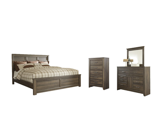 Juararo California King Panel Bed with Mirrored Dresser and Chest at Towne & Country Furniture (AL) furniture, home furniture, home decor, sofa, bedding