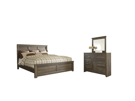 Juararo California King Panel Bed with Mirrored Dresser at Towne & Country Furniture (AL) furniture, home furniture, home decor, sofa, bedding