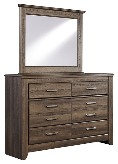 Juararo California King Poster Bed with Mirrored Dresser, Chest and 2 Nightstands at Towne & Country Furniture (AL) furniture, home furniture, home decor, sofa, bedding