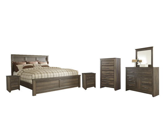 Juararo King Panel Bed with Mirrored Dresser, Chest and 2 Nightstands at Towne & Country Furniture (AL) furniture, home furniture, home decor, sofa, bedding