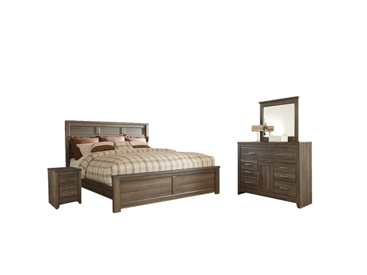 Juararo King Panel Bed with Mirrored Dresser and 2 Nightstands at Towne & Country Furniture (AL) furniture, home furniture, home decor, sofa, bedding