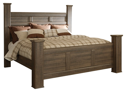Juararo King Poster Bed with Mirrored Dresser, Chest and Nightstand at Towne & Country Furniture (AL) furniture, home furniture, home decor, sofa, bedding