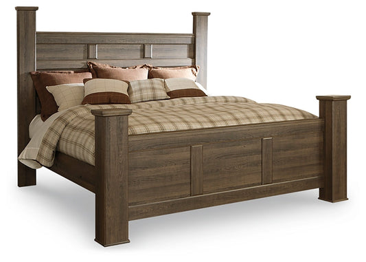 Juararo King Poster Bed with Mirrored Dresser and Nightstand at Towne & Country Furniture (AL) furniture, home furniture, home decor, sofa, bedding