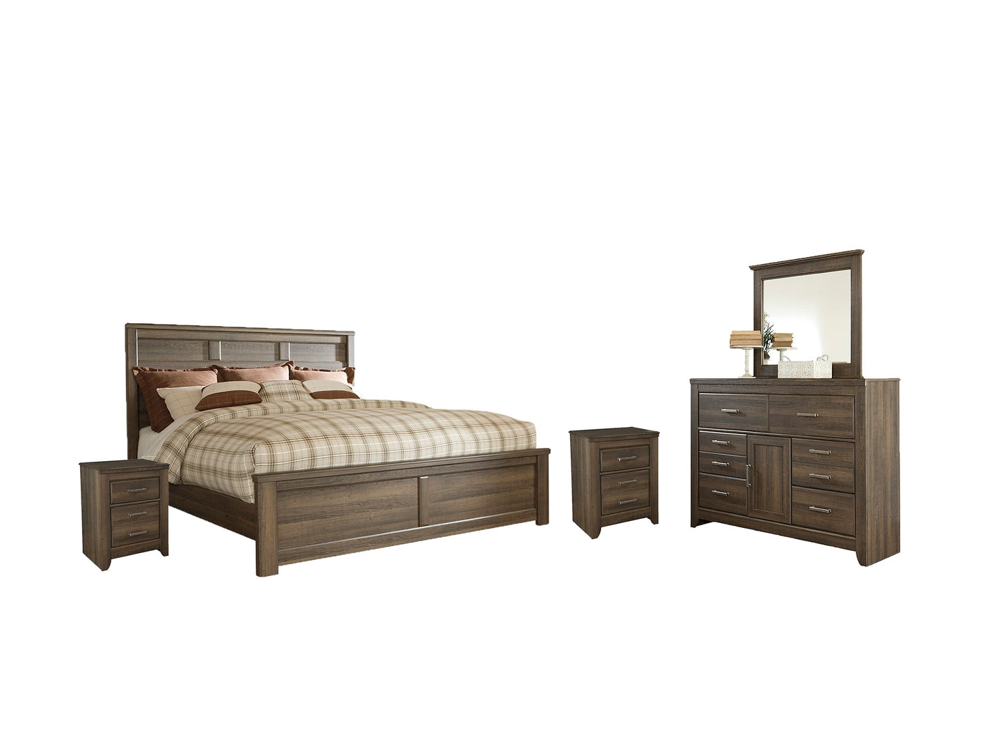 Juararo Queen Panel Bed with Mirrored Dresser and 2 Nightstands at Towne & Country Furniture (AL) furniture, home furniture, home decor, sofa, bedding