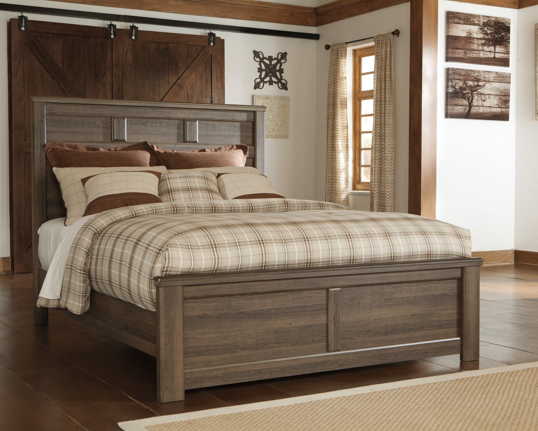 Juararo Queen Panel Bed with Mirrored Dresser and Chest at Towne & Country Furniture (AL) furniture, home furniture, home decor, sofa, bedding