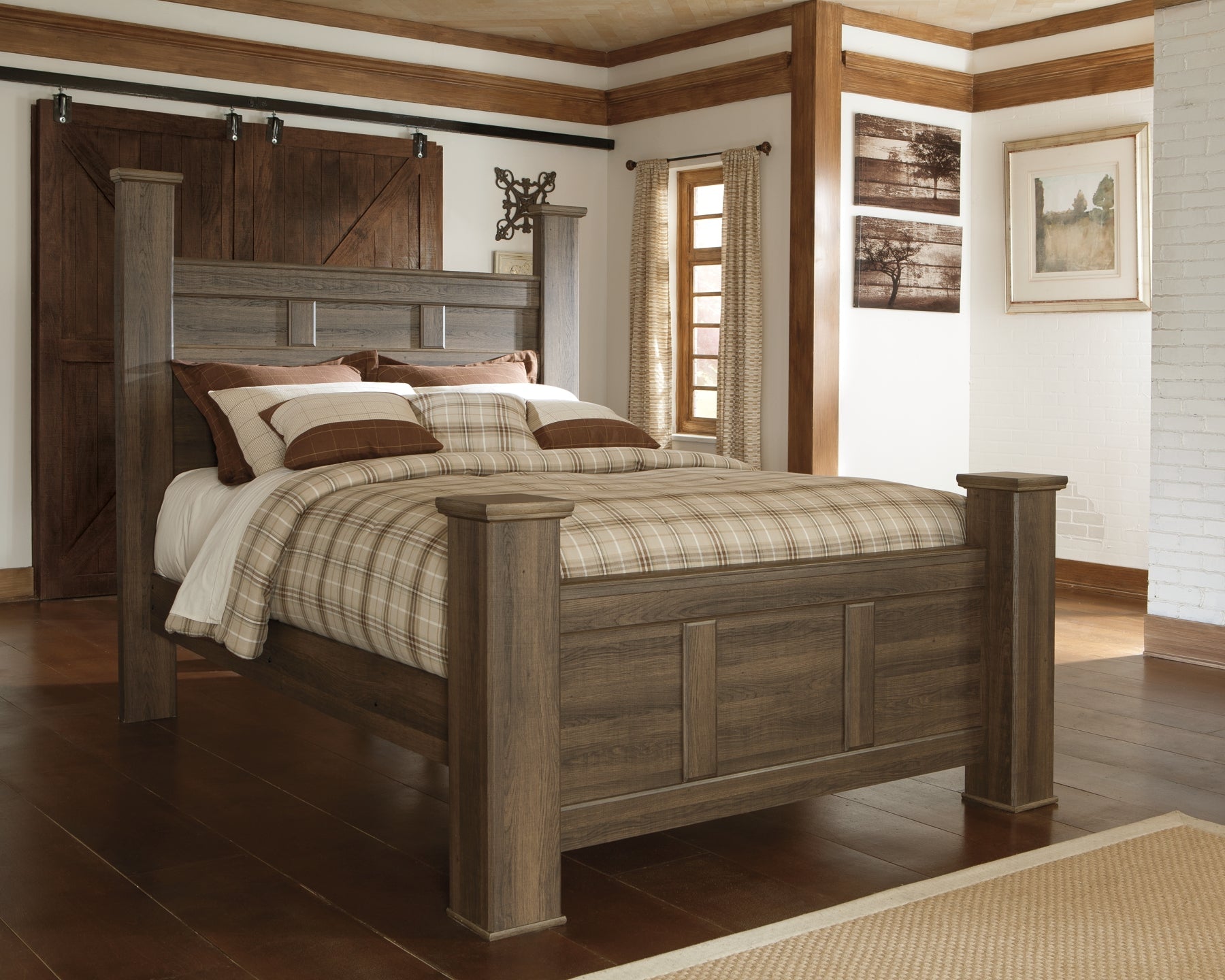 Juararo Queen Poster Bed with Mirrored Dresser, Chest and Nightstand at Towne & Country Furniture (AL) furniture, home furniture, home decor, sofa, bedding