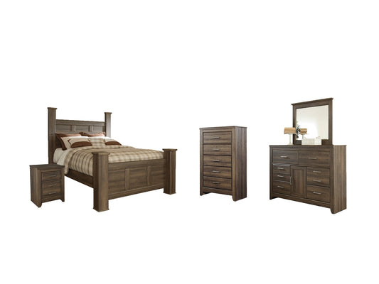 Juararo Queen Poster Bed with Mirrored Dresser, Chest and Nightstand at Towne & Country Furniture (AL) furniture, home furniture, home decor, sofa, bedding