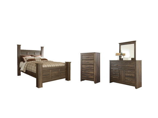 Juararo Queen Poster Bed with Mirrored Dresser and Chest at Towne & Country Furniture (AL) furniture, home furniture, home decor, sofa, bedding
